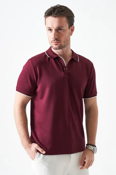 T-shirt homme en piqué modal couleur prune avec col à boutons-pression