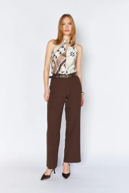 Women's Coffee 2039 Wide Leg Trousers with Belt