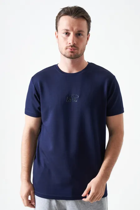 T-shirt homme bleu marine à col rond en modal avec imprimé ours origami