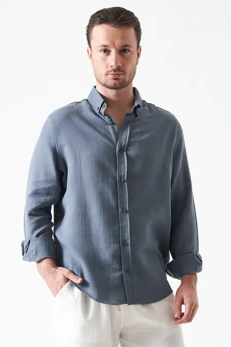 Chemise en mousseline basique à manches longues anthracite pour homme