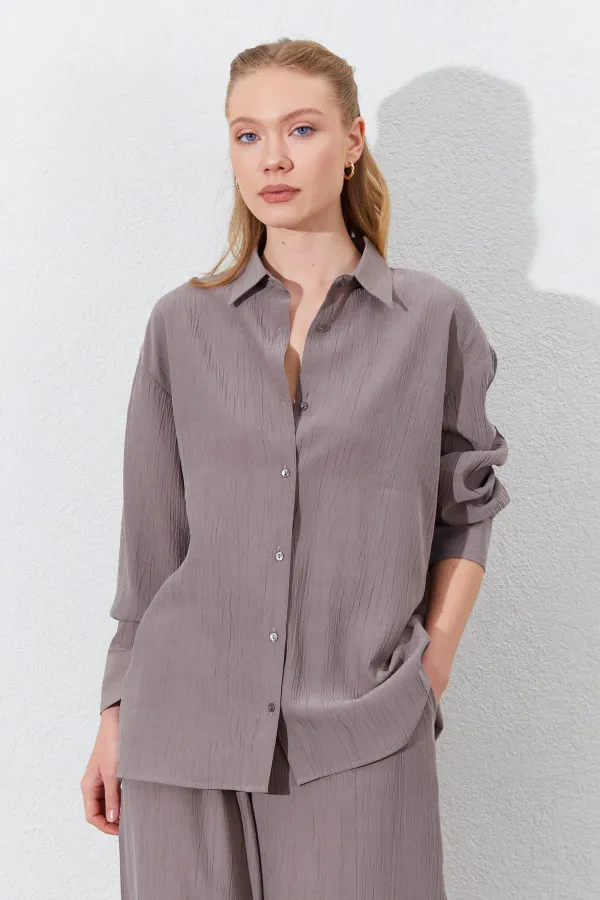 Kadın Vizon Oversize Gömlek