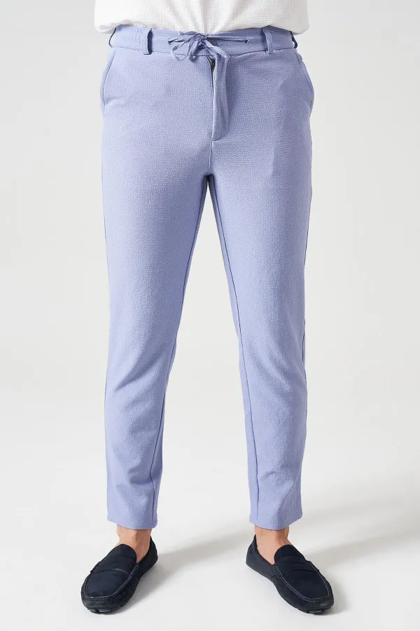 Erkek İndigo Beli Yarım Lastikli Gold Gofre  Pantolon