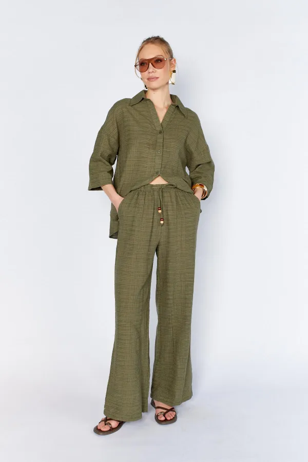 Women's Khaki Lined Trousers with Belt