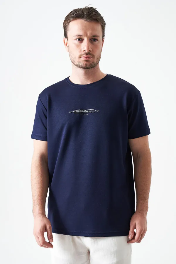 T-shirt en modal imprimé REFRESH, col rond, bleu marine, pour homme