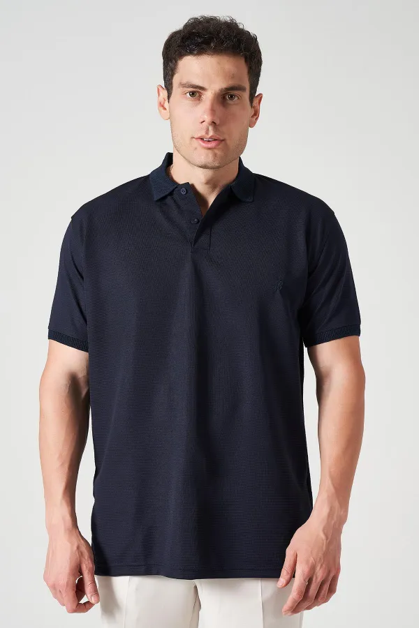 Erkek Lacivert Ayaklı Yaka Ottoman Basic Tişört