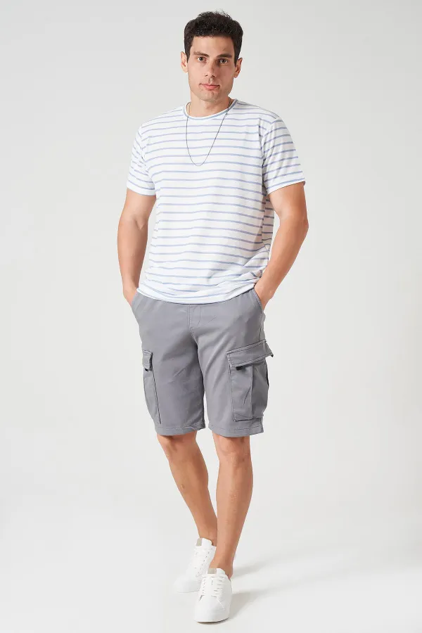 Erkek Mavi Bisiklet Yaka Ringel Mini Waffle Tişört