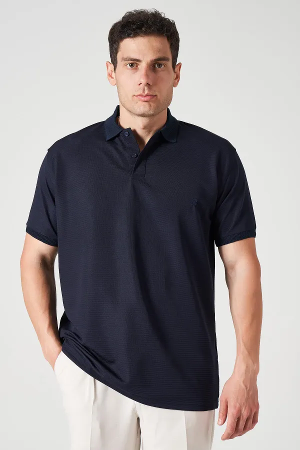 Erkek Lacivert Ayaklı Yaka Ottoman Basic Tişört