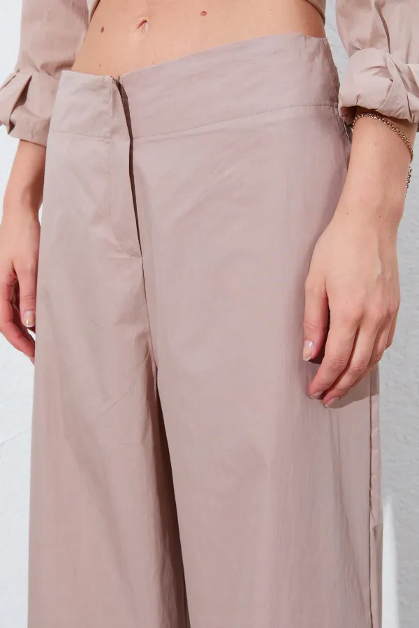 Kadın Vizon Geniş Double Boru Paça Pantolon