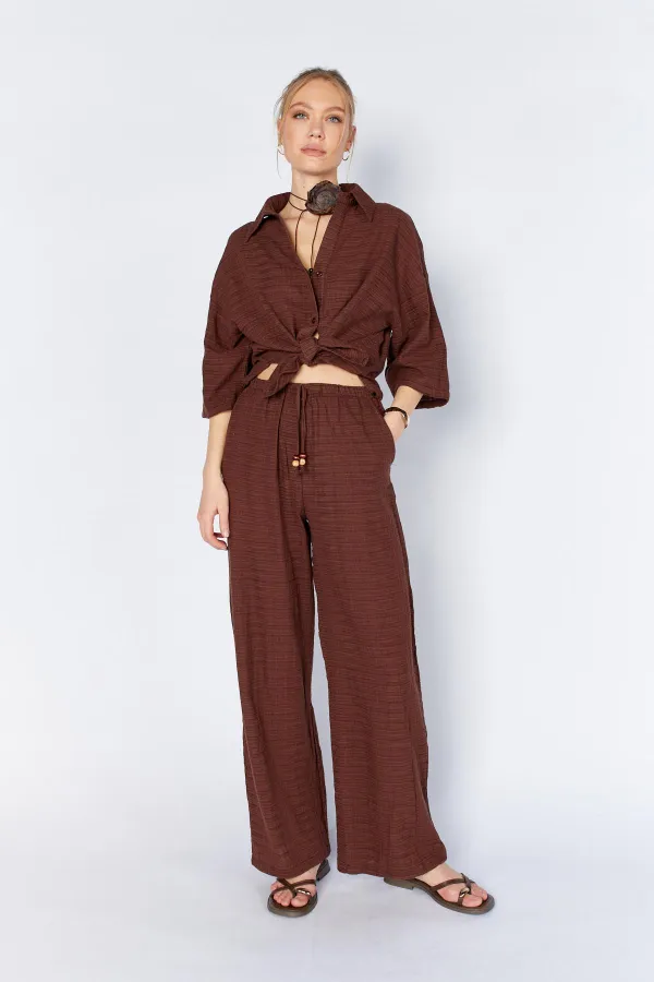 Women's Coffee-colored, Lined Trousers with Belt