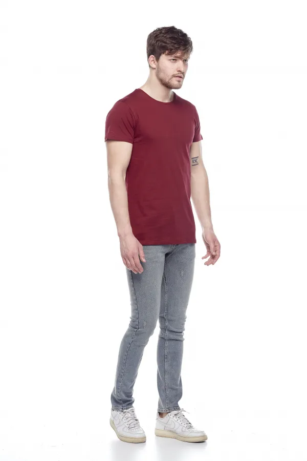 Erkek Bordo Bisiklet Yaka Basic Tişört