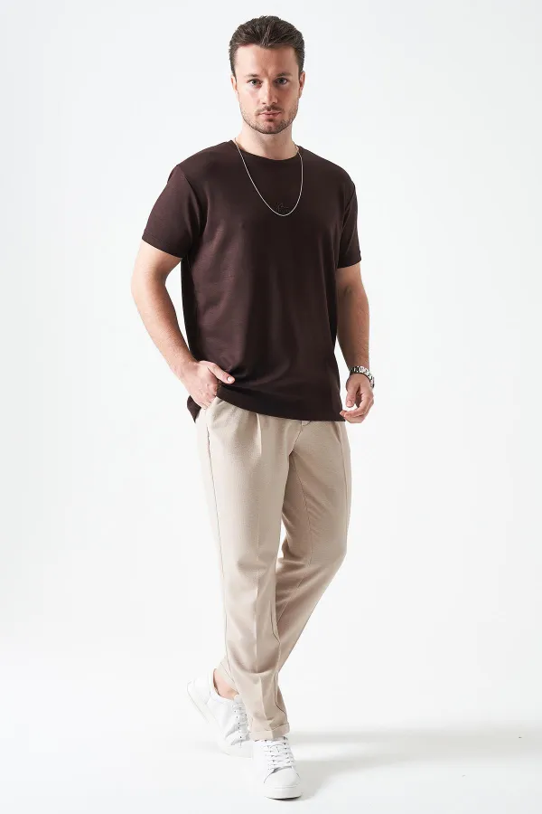 T-shirt imprimé modal Overdose à col rond marron café pour homme