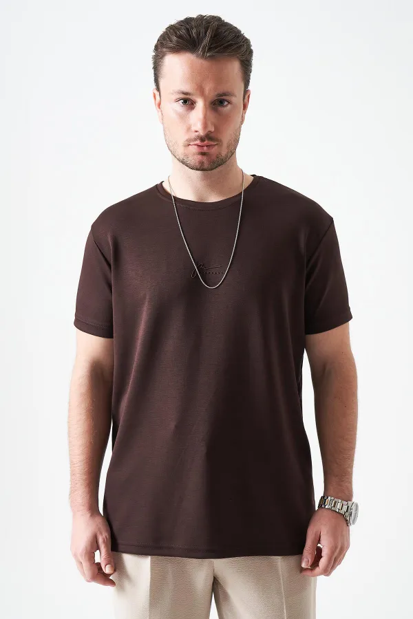T-shirt imprimé modal Overdose à col rond marron café pour homme
