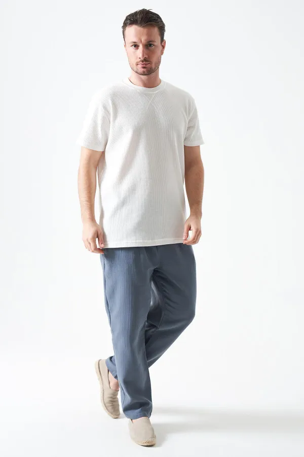 Erkek Antrasit Bel Bağlamalı Baggy Müslin Pantolon