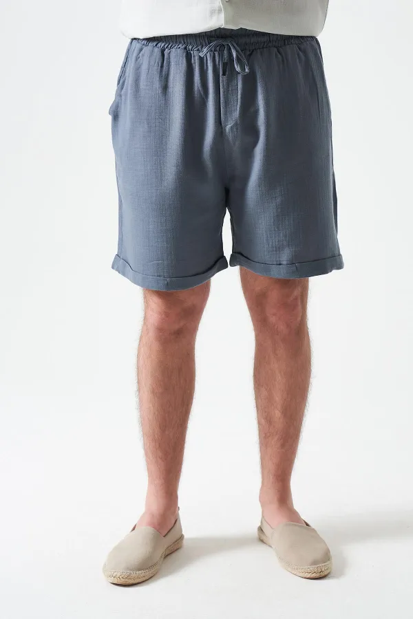 Erkek Antrasit Baggy Double Paça Müslin Şort