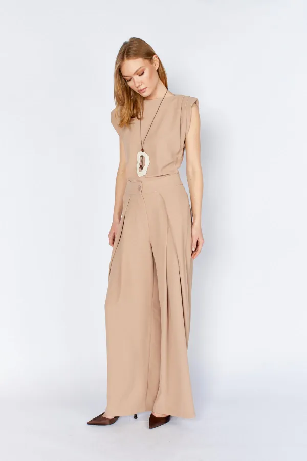 Kadın Vizon 20236 Ön Içe Girmeli Pileli Bol Paça Pantolon