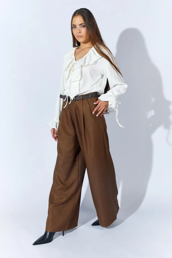 Kadın Kahve Beli Kalın Kemer Palazzo Pantolon
