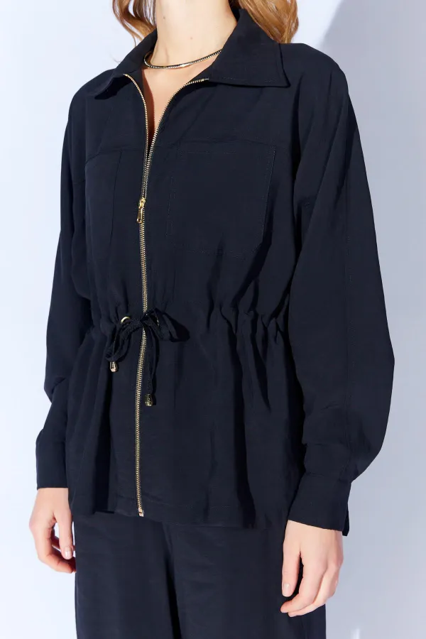 Women's Black 155 Zip-Up Jacket and Loose-Fit Trousers Set