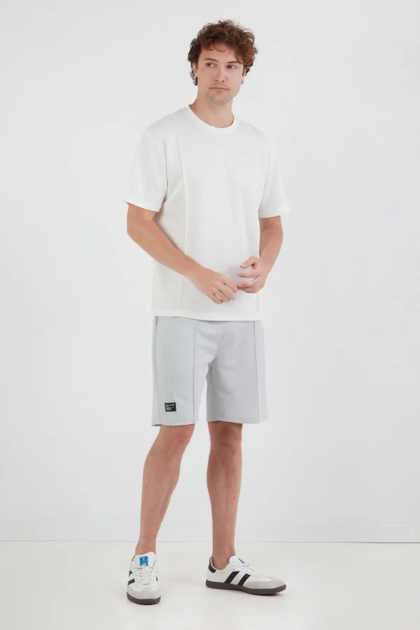 T-shirt homme écru à col rond en modal avec surpiqûres sur le devant