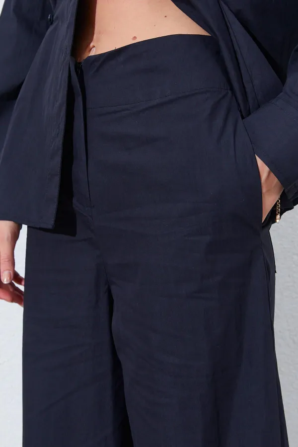 Kadın Siyah Geniş Double Boru Paça Pantolon