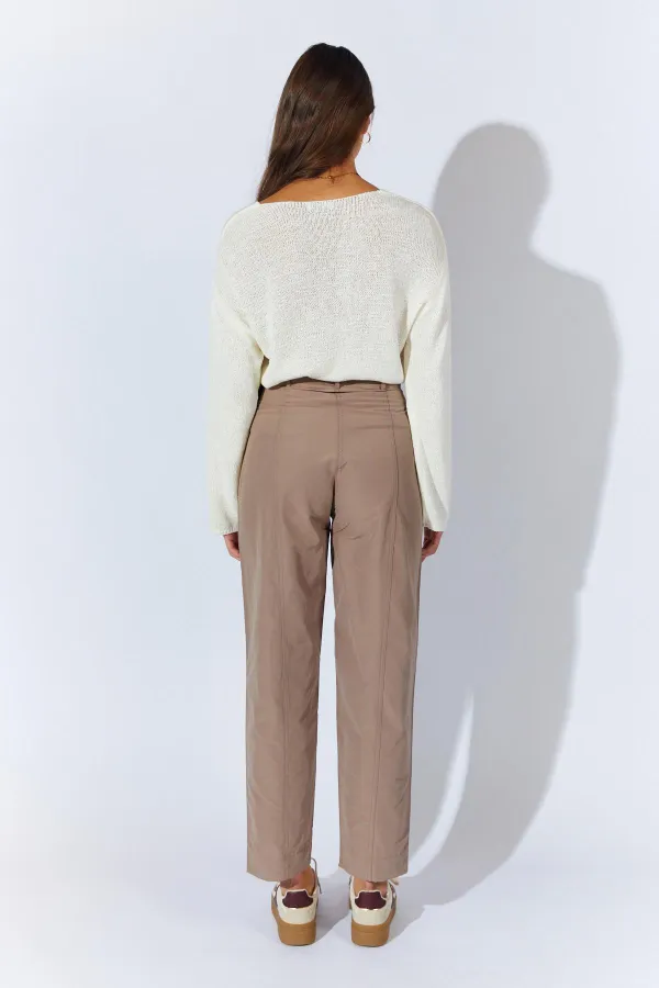Kadın Vizon Beli Düğmeli Çift Dikişli Pantolon