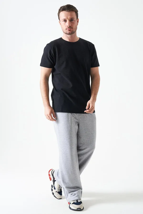 Erkek Siyah Bisiklet Yaka Ottoman Basic Tişört