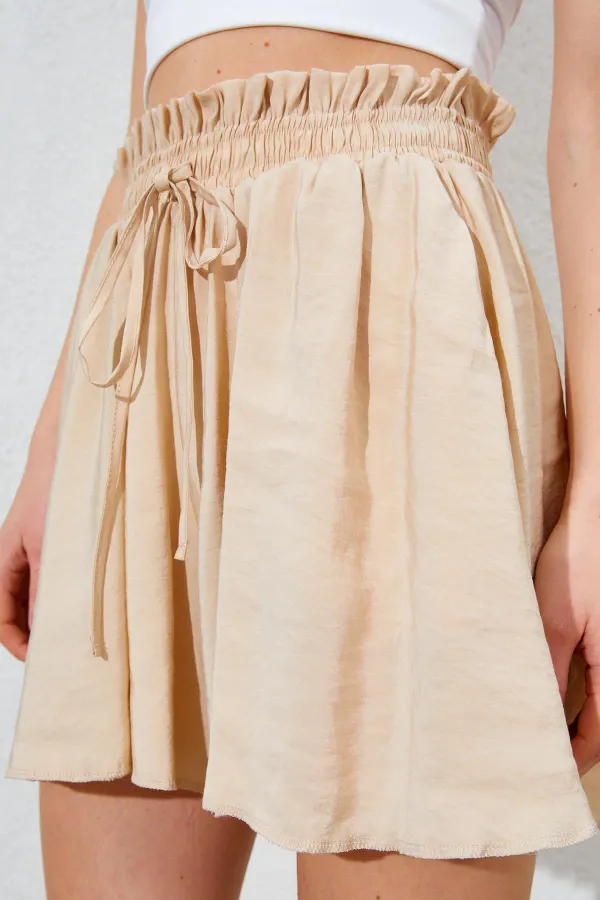 Jupe courte en modal pour femme, taille élastiquée, coupe ample, couleur pierre