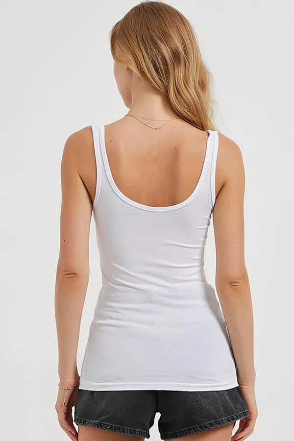 Kadın Ekru Kalın Askılı Ön Arka U Yaka Tişört