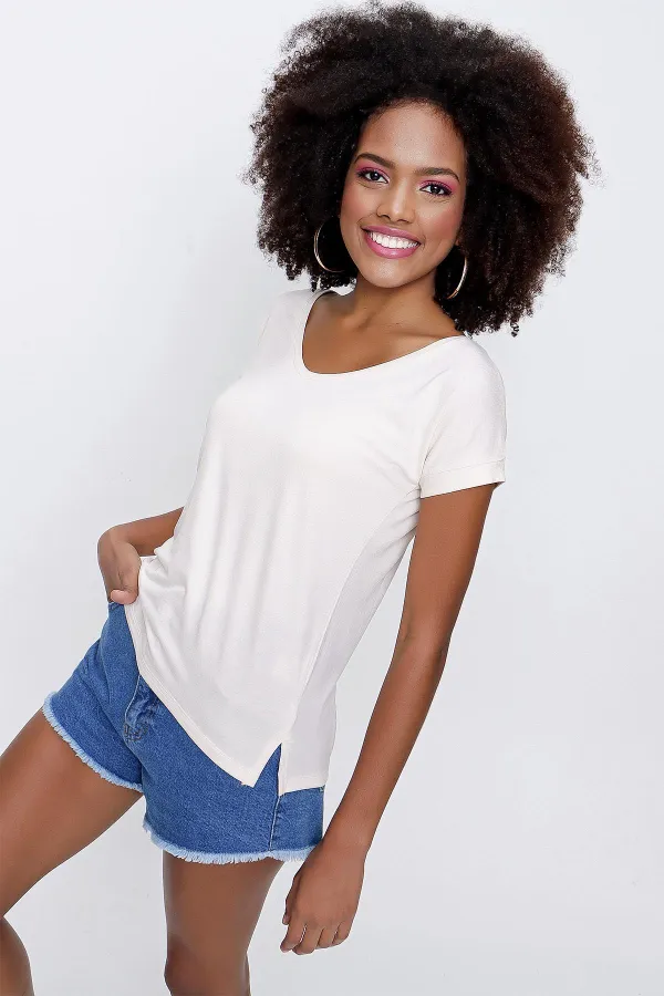 Kadın Taş V Yaka Geniş Salaş Tişört