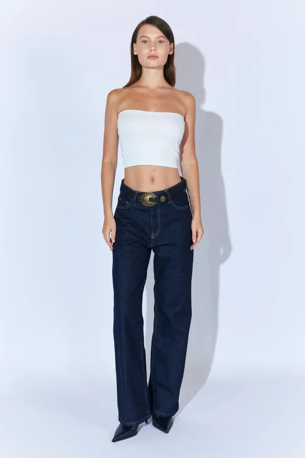 Kadın Rins Yıkama Beş Cepli Palazzo Jean Pantolon