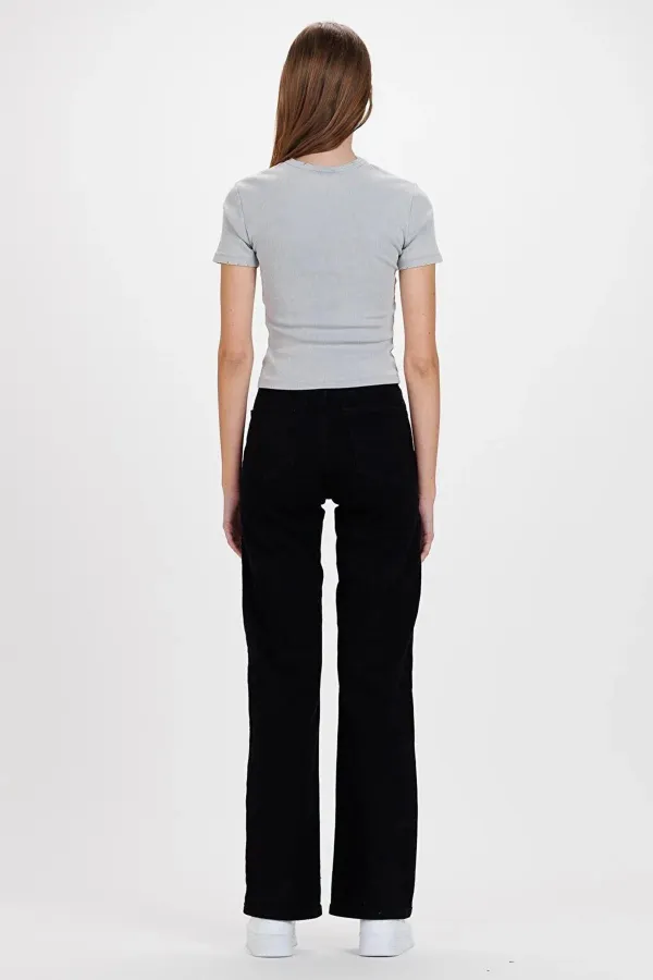 Kadın Gri Yıkamalı Yıpratmalı Kaşkorse Crop Tişört