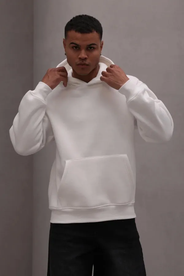 Men's Off-White Hooded Three-Thread Basic Sweatshirt