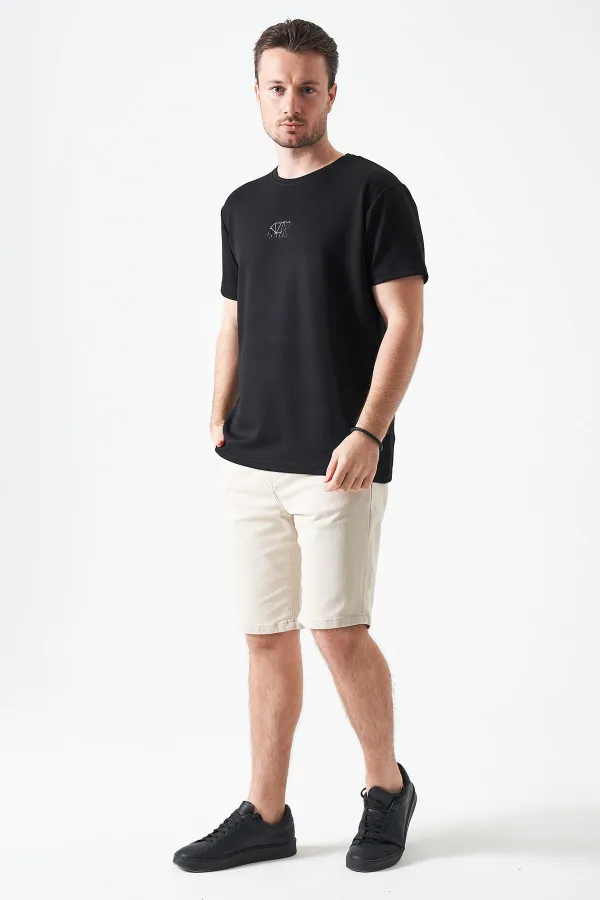 T-shirt noir à col rond en modal pour homme avec imprimé ours origami