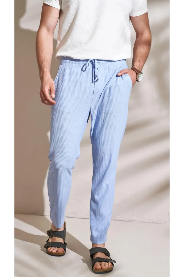 Erkek Mavi Ottoman Kumaş Pantolon