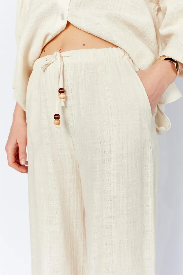 Kadın Ekru İçi Astarlı Bel Bağlamalı Pantolon