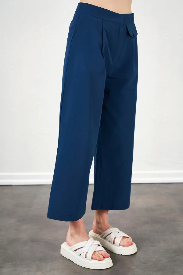 Kadın İndigo Kısa Palazzo Poplin Pantolon