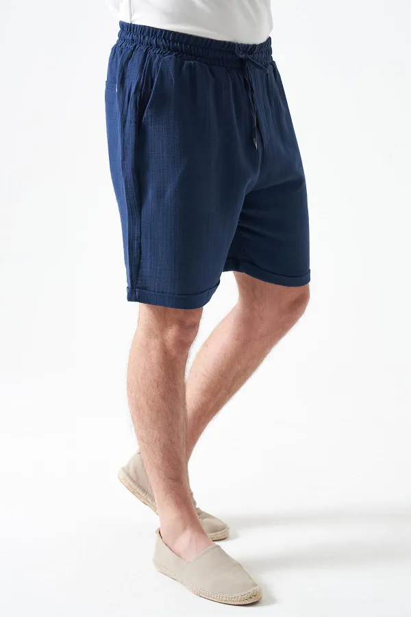 Erkek İndigo Baggy Double Paça Müslin Şort