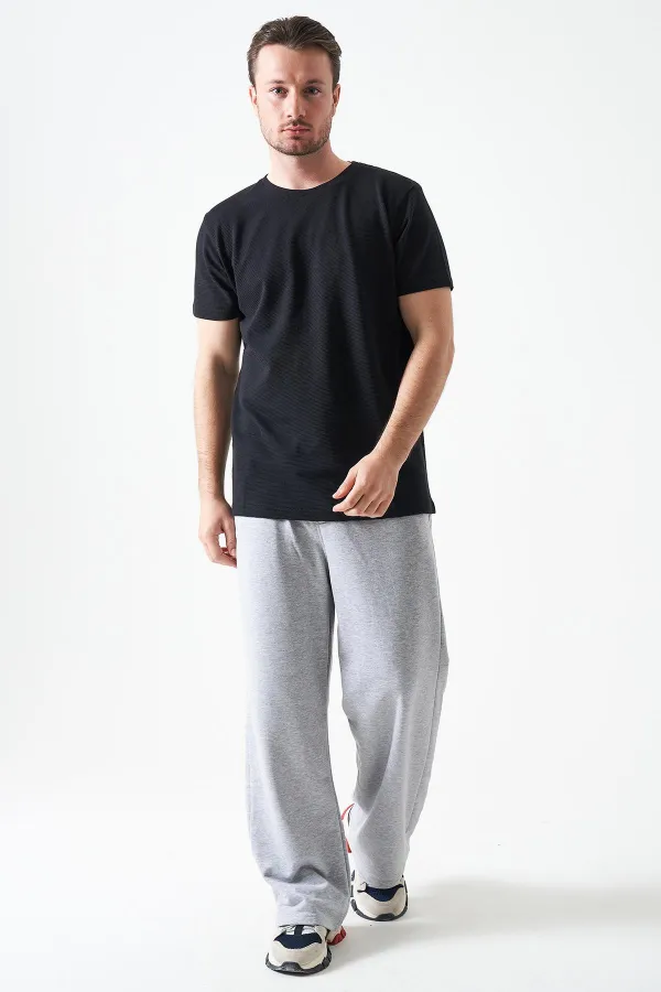 Erkek Siyah Bisiklet Yaka Ottoman Basic Tişört