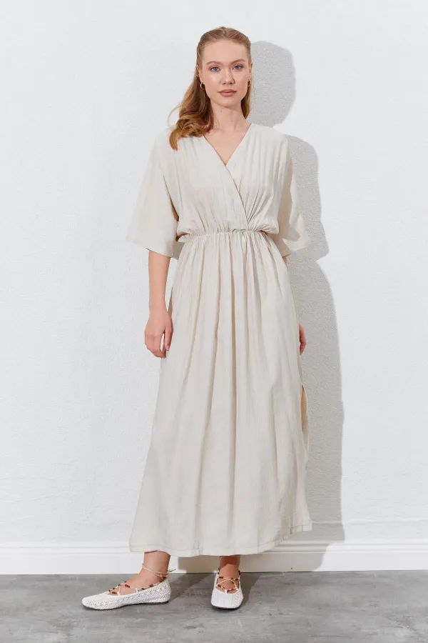 Kadın Taş Düşük Kol Yanları Yırtmaçlı Uzun Elbise