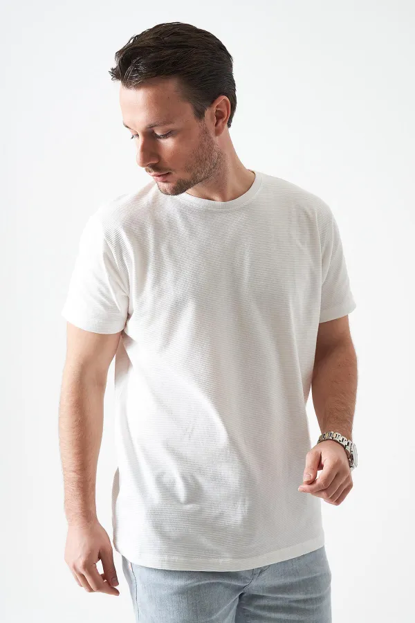 Erkek Beyaz Bisiklet Yaka Ottoman Basic Tişört