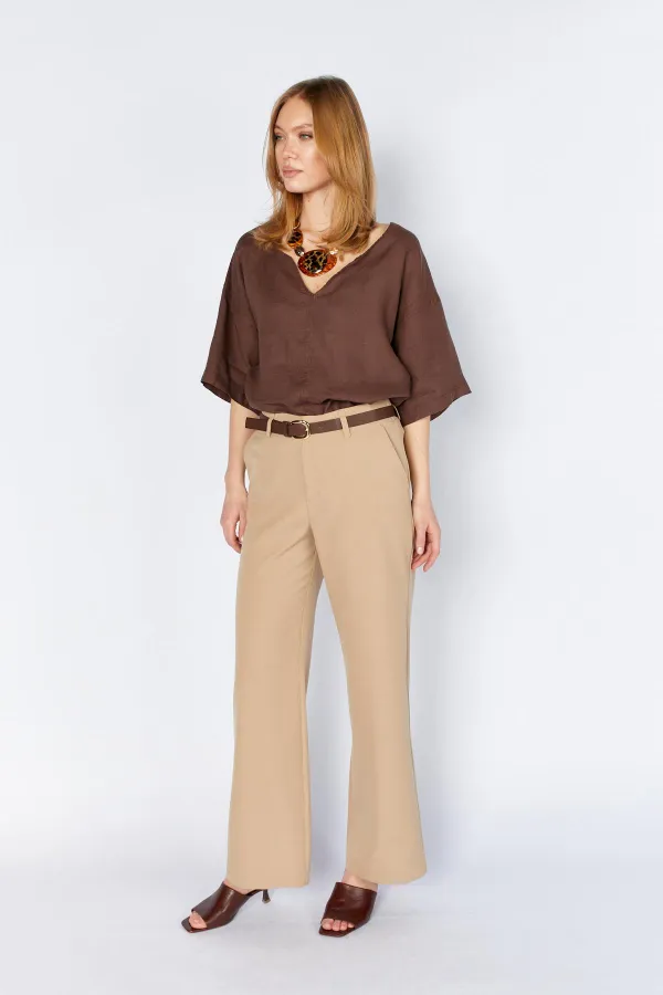 Kadın Vizon 2039 Beli Kemerli Bol Paça Pantolon