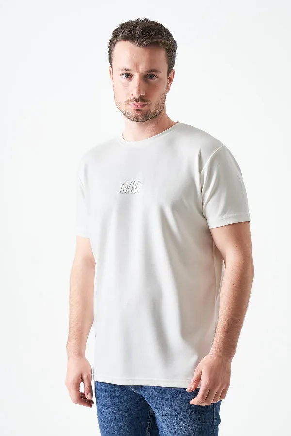 Erkek Ekru Bisiklet Yaka ORİGAMİ AYI  Baskılı Modal Tişört