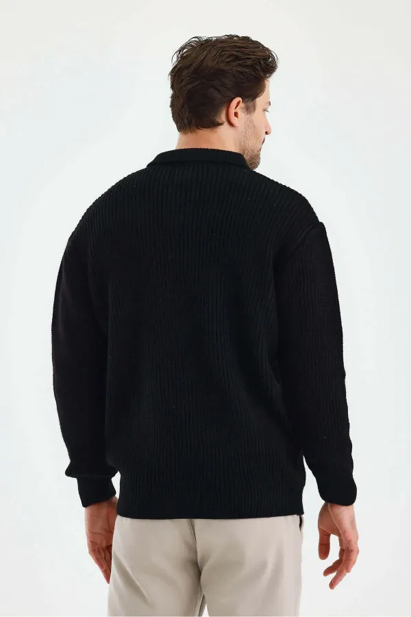 Pull en maille noir pour homme (TRZ047) à trois boutons