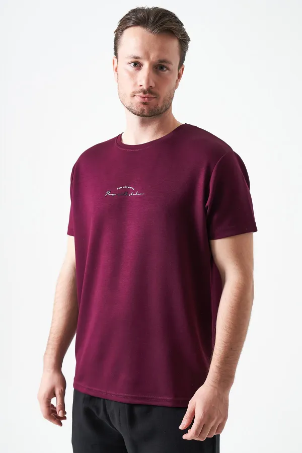 T-shirt homme prune à col rond, fabriqué en modal imprimé
