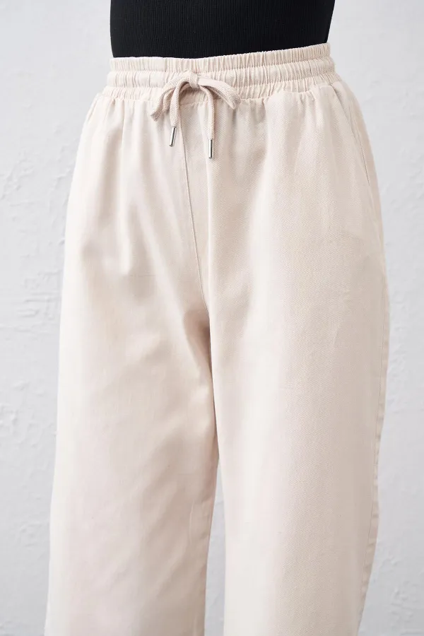 Kadın Taş Beli Bağlamalı Geniş Piş Dikişli Paça Pantolon