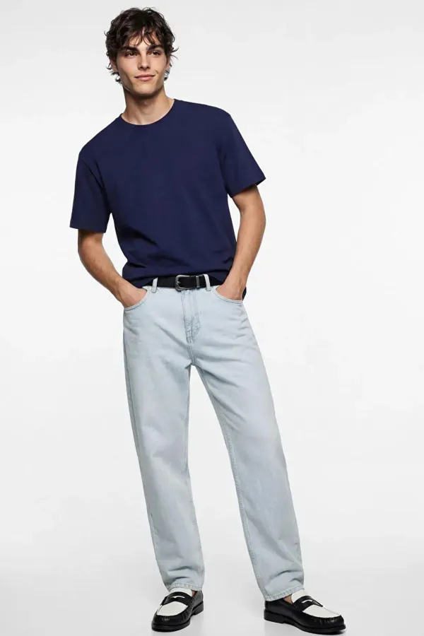 Erkek Lacivert Bisiklet Yaka Modal Basic Tişört