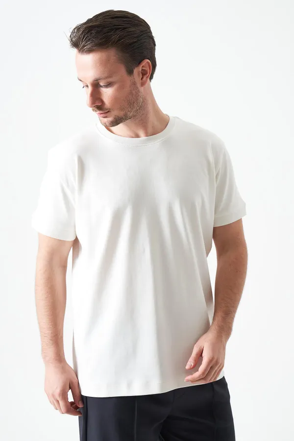 Erkek Beyaz Bisiklet Yaka İnterlok Basic Tişört