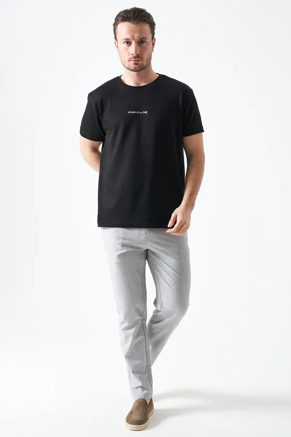 T-shirt noir à col rond en modal pour homme avec imprimé MANFECTUREO