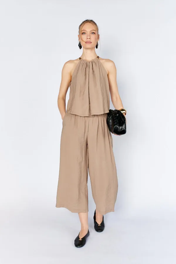 Women's Mink 171 Modal Suit with Wide-Leg Trousers and Collar Bead Accessory