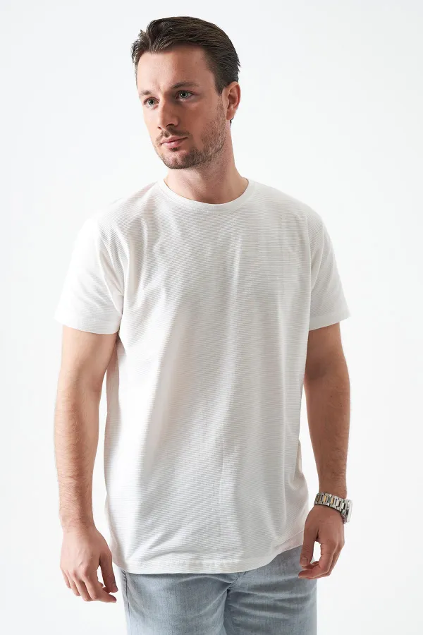 Erkek Beyaz Bisiklet Yaka Ottoman Basic Tişört