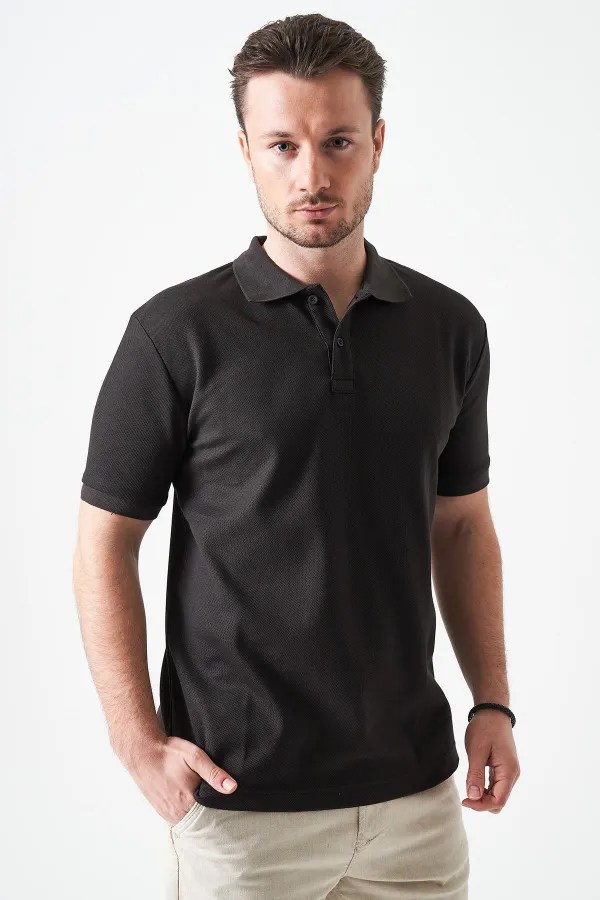 Erkek Kahve Ayaklı Yaka Basic Ay Parçası Yırtmaçlı İki Düğmeli Tişört